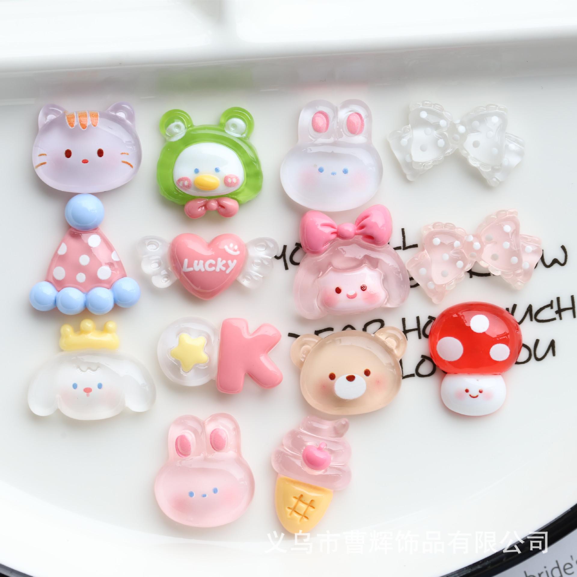 transparent cartoon ornament accessories diy girl hairpin hair ring handmade material birthday hat cream glue resin patch