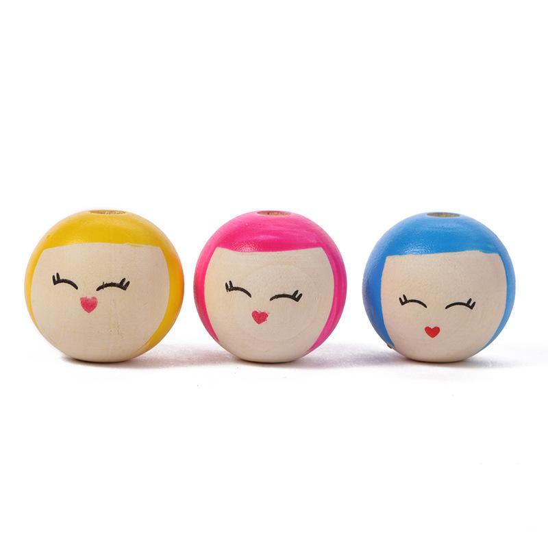 cartoon beauty head theaceae loose round beads painted beaded necklace bracelet diy ornament accessories multi-color optional Specification drawing