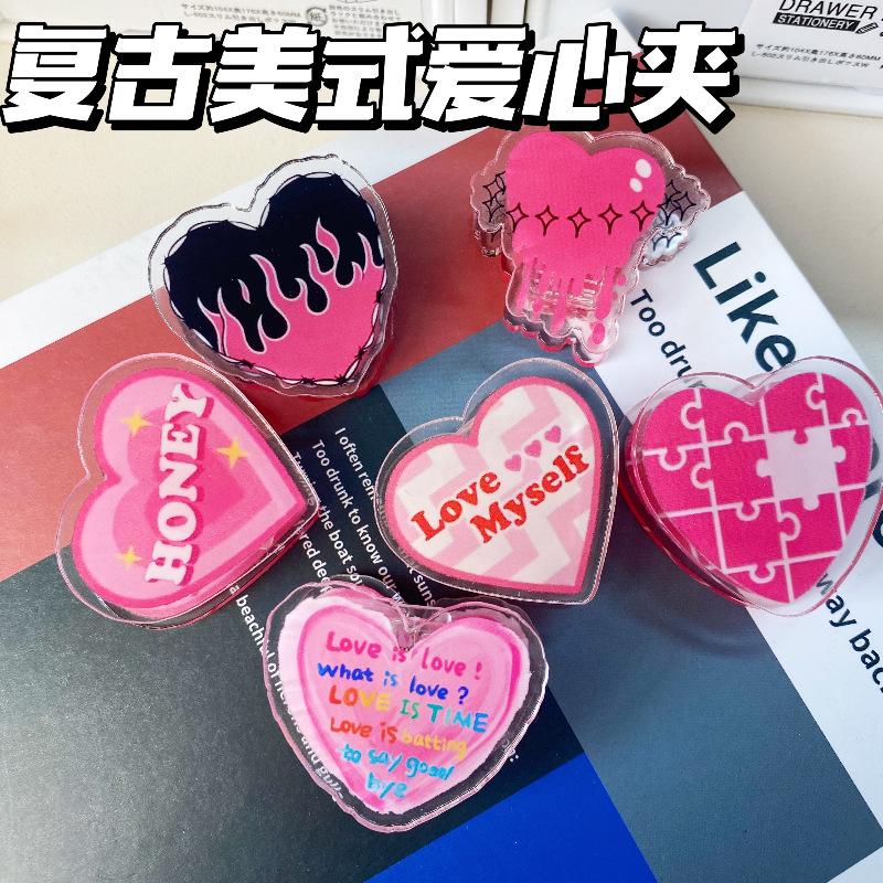 american retro clip acrylic note clip girl heart fixed material test paper finishing binder clip love pp clip