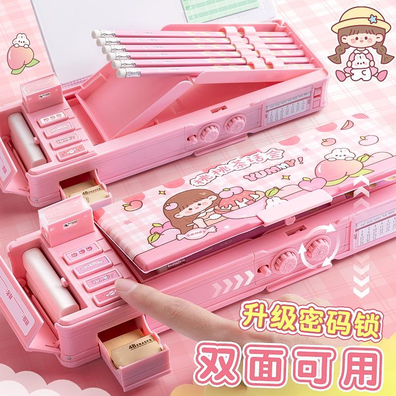 password lock multifunctional stationery box for girls pencil case high-tech new multi-layer boy organ double-sided