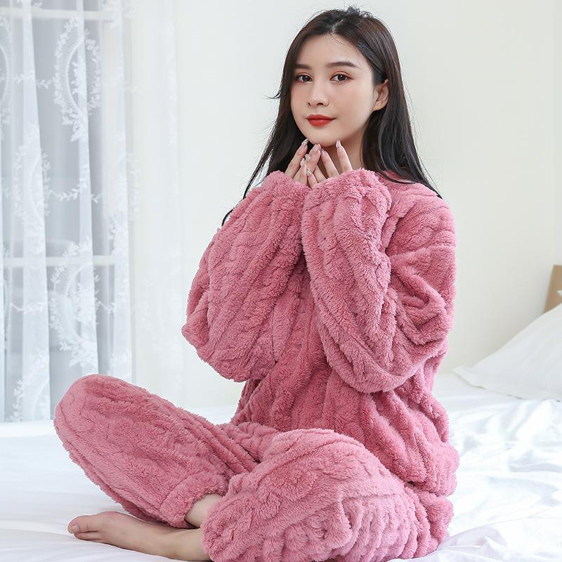 flannel warm blouse and pants women thickened loungewear coral velvet pajamas women warm and loose casual plus size winter