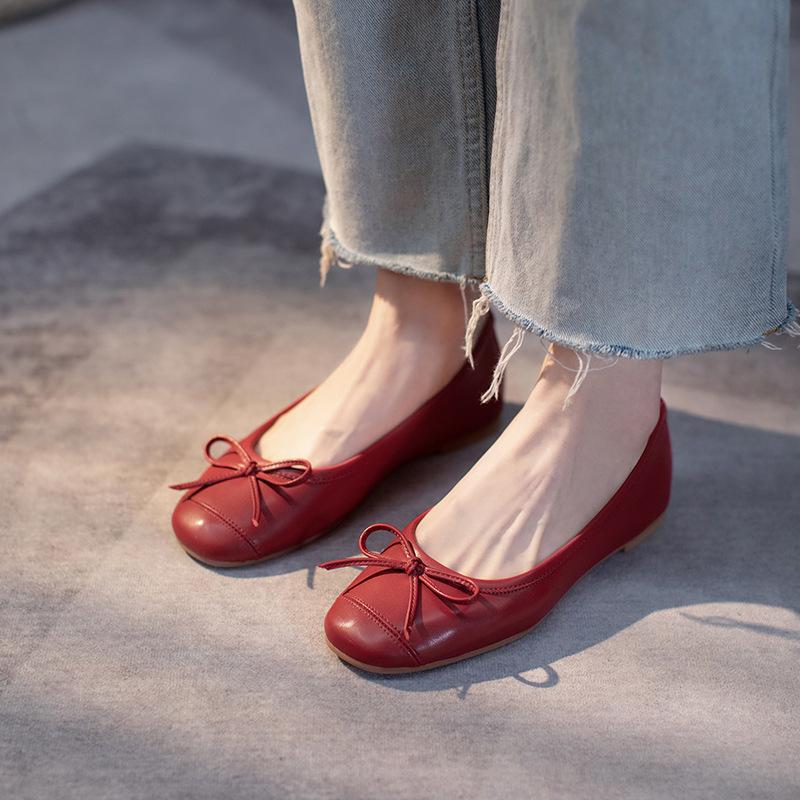 french style pumps women's calfskin ft round toe bowknot wanwan lei style new spring and summer mary jane red shoes