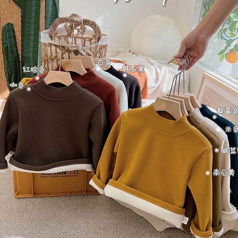 children's fleece-lined half-high collar base hoodie autumn and winter korean style western style boys and girls single-layer fleece-lined inner wear blouse fashion