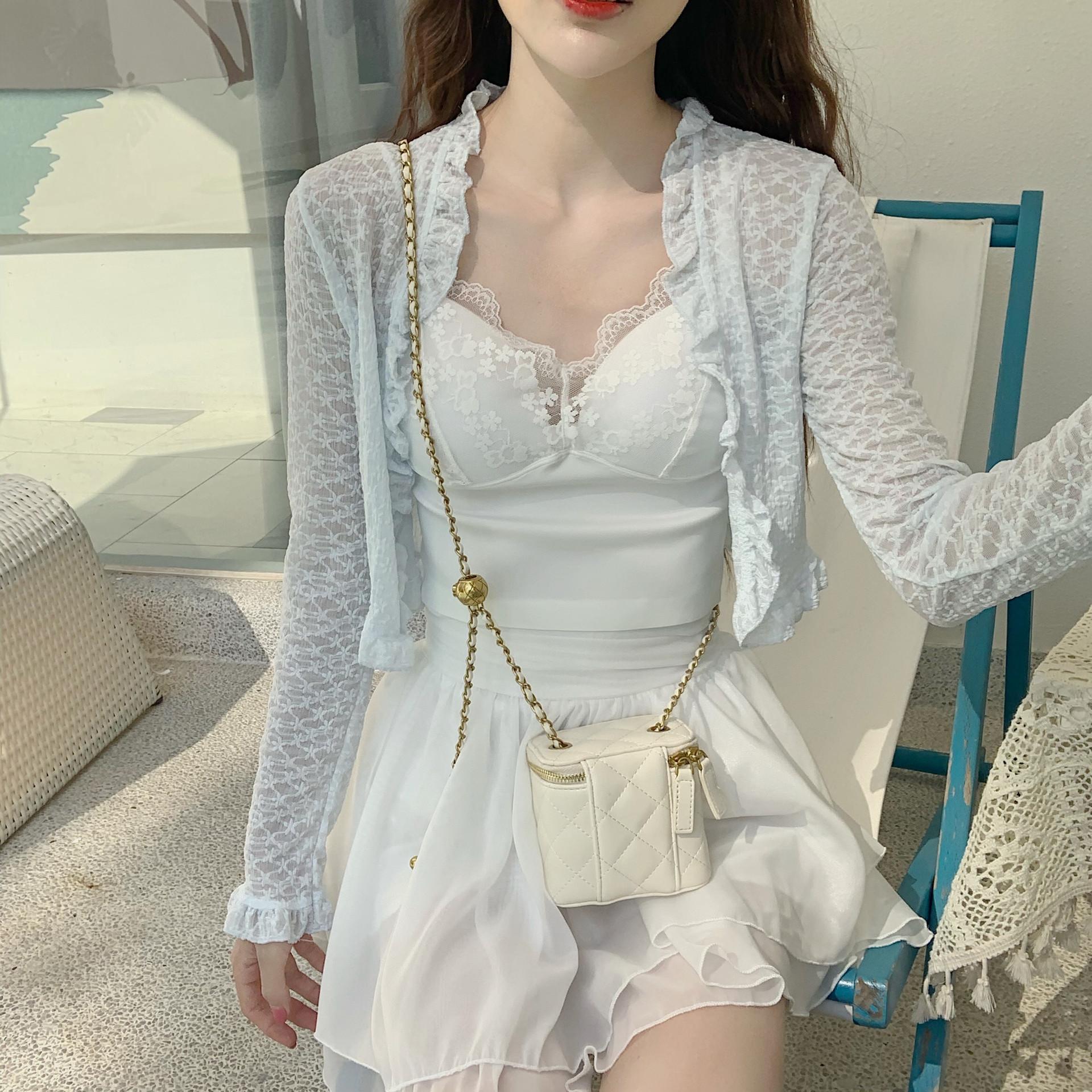 2024 french lace cardigan women's summer thin pure desire jacket sun protective blouse short top shawl outer match Application Scenario