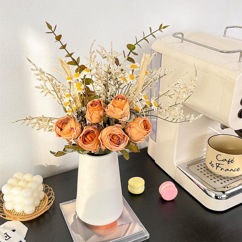 artificial flower artificial plant French Retro Baked Rose Bouquet Silk Flower Flower Arrangement Artificial Flower Ornamental Flower Bridal Bouquet Artificial Rose Fake Flower