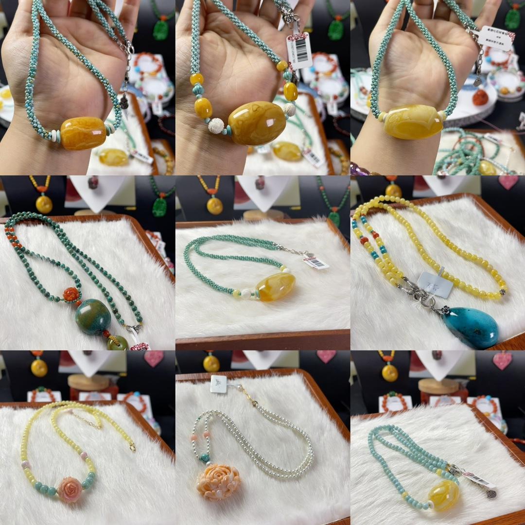 natural raw ore beeswax turquoise clavicle chain necklace place order live link no quality problem no return Application Scenario