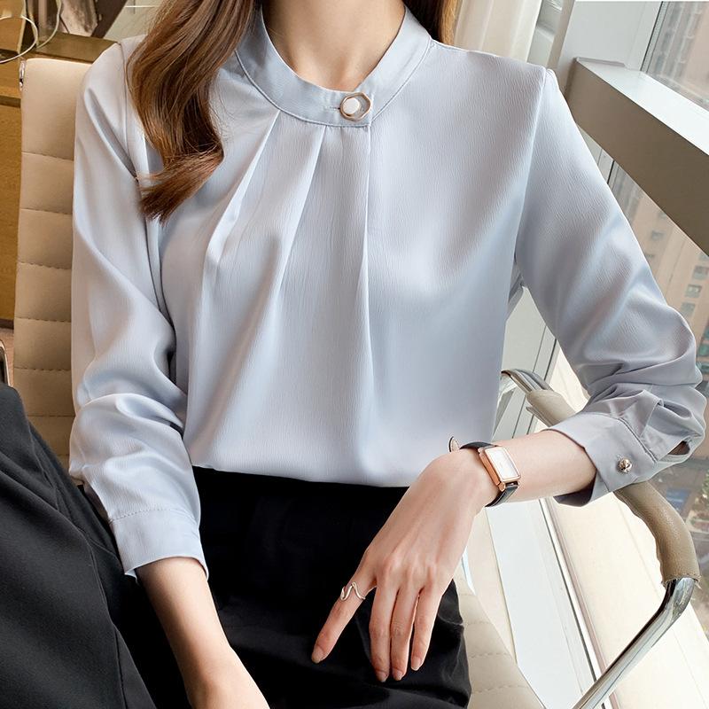 2024 autumn new business shirt women's design sense niche korean style long sleeve satin chiffon blouses for women