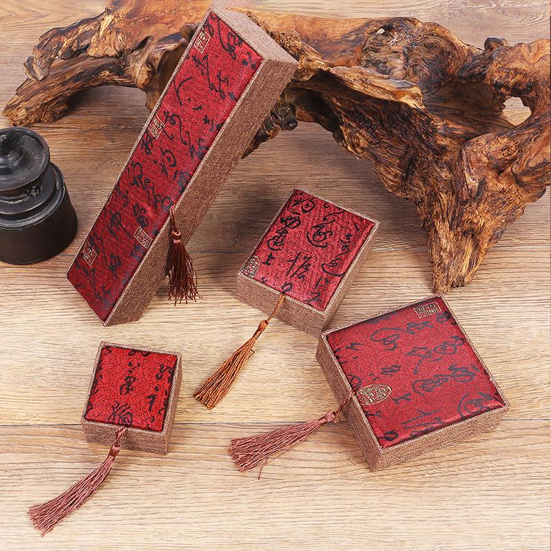 factory printed linen tassel beads beeswax gift packing box ring bracelet pendant necklace box wholesale full figure