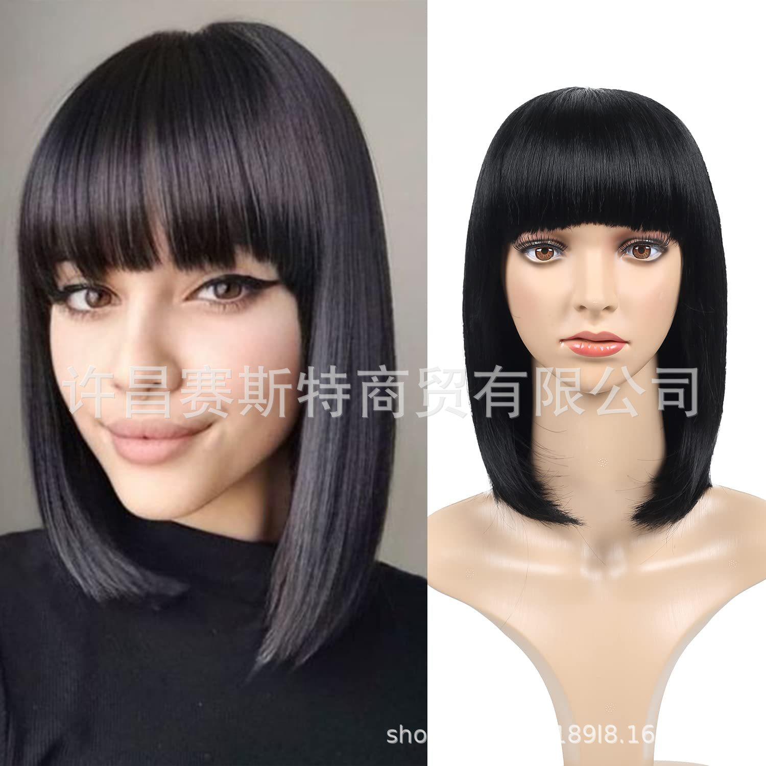 european and american ladies wig bob haircut wig short black bob wig straight hair synthetic wigs