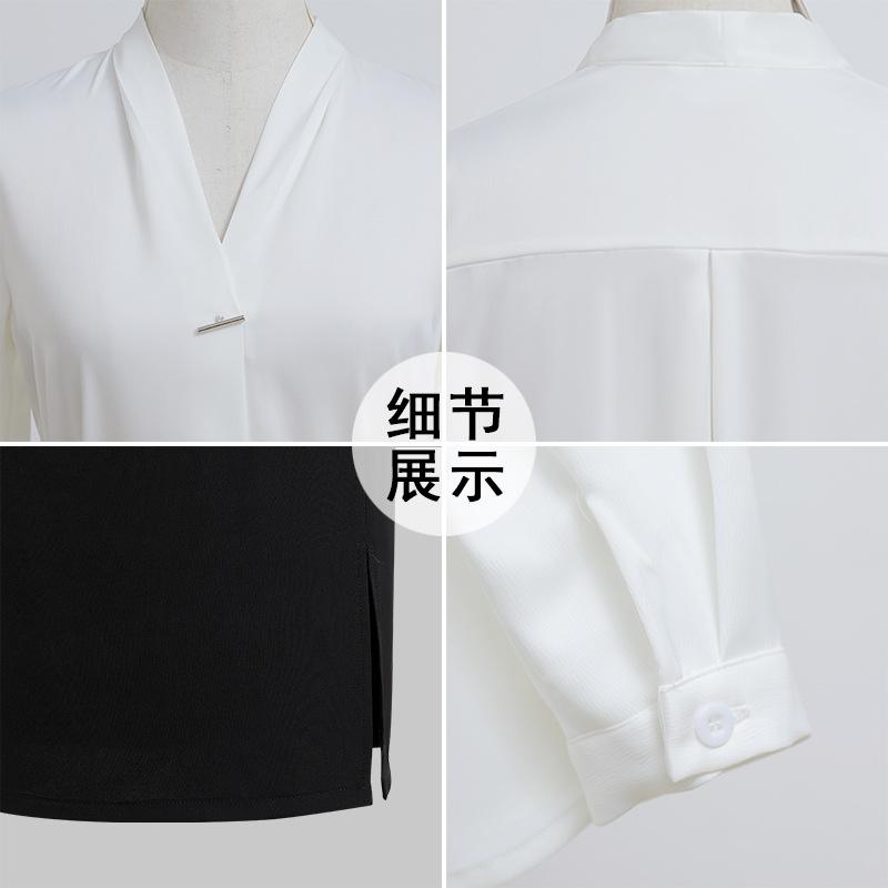 white shirt women's high sense fashionable stylish adult lady like woman business suit v-neck base inner wear blouse ol commuters' workwear Application Scenario