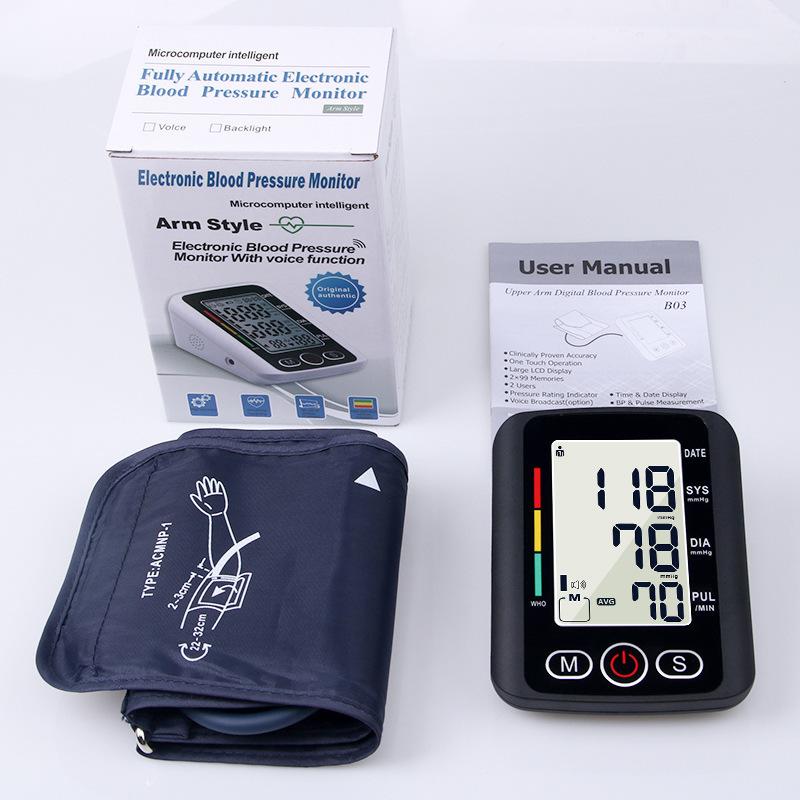 sphygmomanometer foreign trade electronic blood pressure meter household arm tied measurement electronic voice broadcast digital display sphygmomanometer details Picture