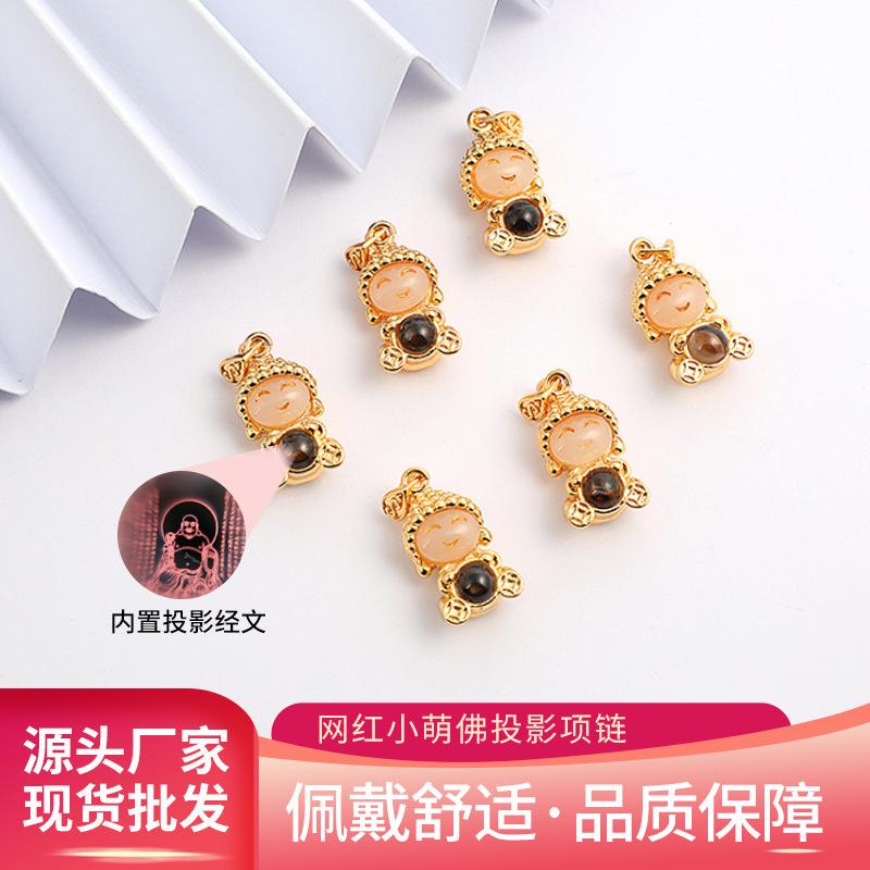 internet celebrity little cute buddha projection necklace pendant female cute jade face golden buddha 2020 new buddha buddha ins pendant