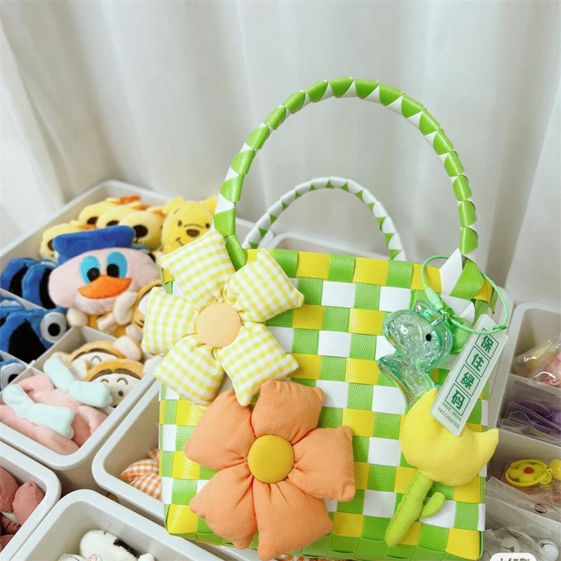 xiaohongshu fried street vegetable basket woven bag color woven vegetable basket bag basket cartoon diy gift