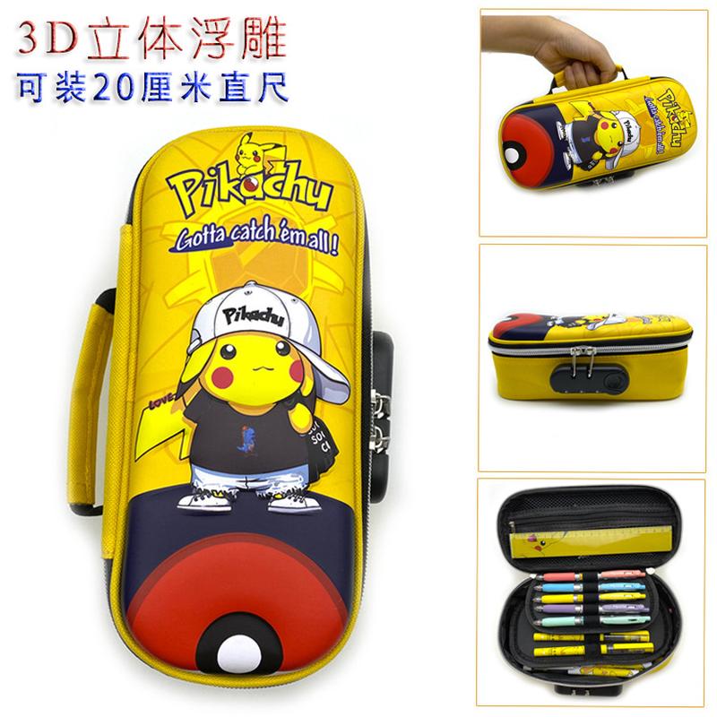 pikachu password lock stationery box cute pencil case for elementary school students large capacity 3d 3d online celebrity pencil case for boys and girls