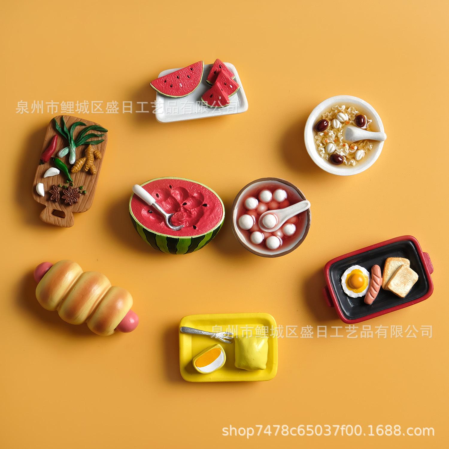 Imitation Foods Tangyuan Hot Dog Bread Half Watermelon Resin Refrigerator Magnet Home Decorative Sticker Candy Toy Diy Ornament