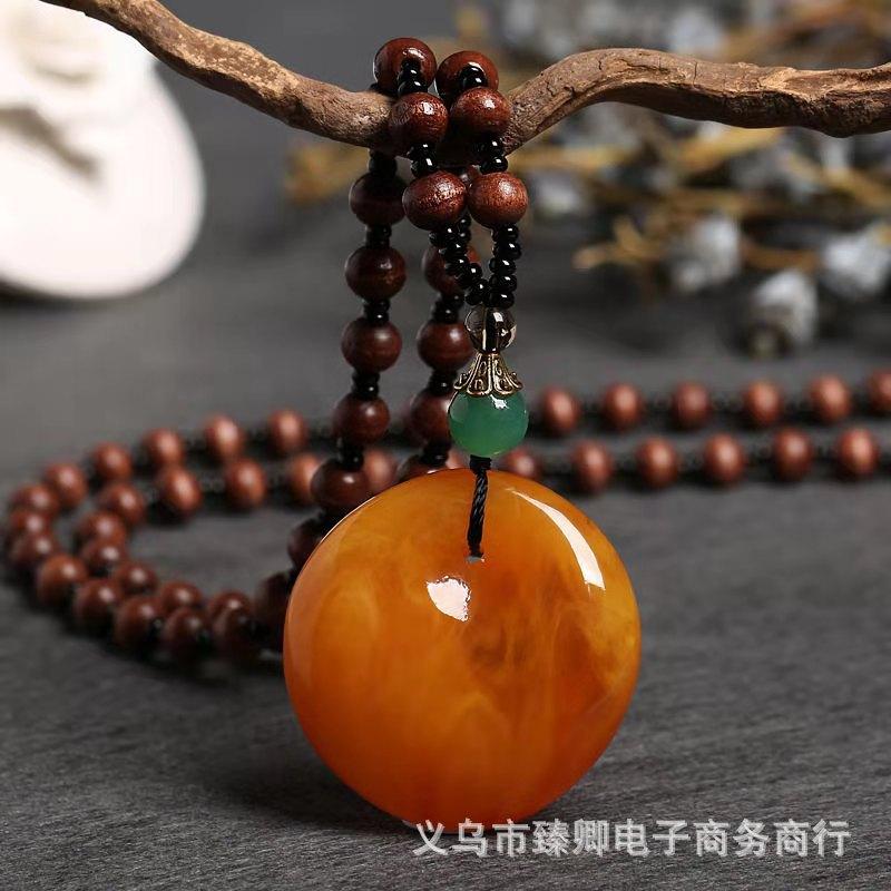 Retro Ethnic Style Old Beeswax Pendant Chicken Wing Wood Long Necklace Women's No-Matter Brand Sweater Chain Cotton and Linen Women's Accessories Item Picture