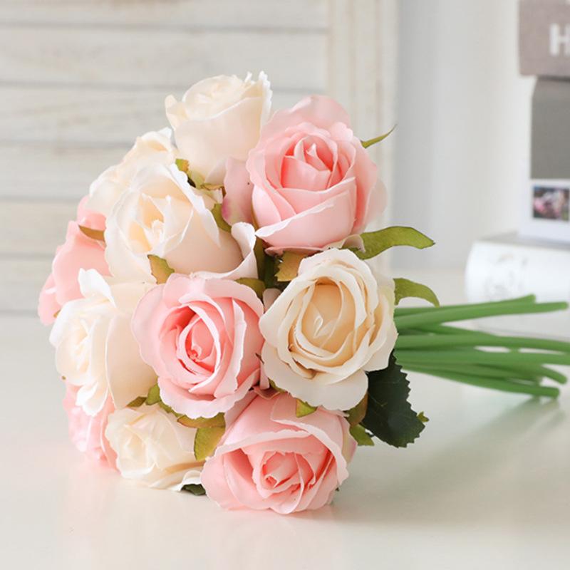 Korean Wedding Bridal Bouquet Bunch of 12-Head Bunch of Small Roses Home Decorative Fake Flower Simulation 12-Head Small Roses