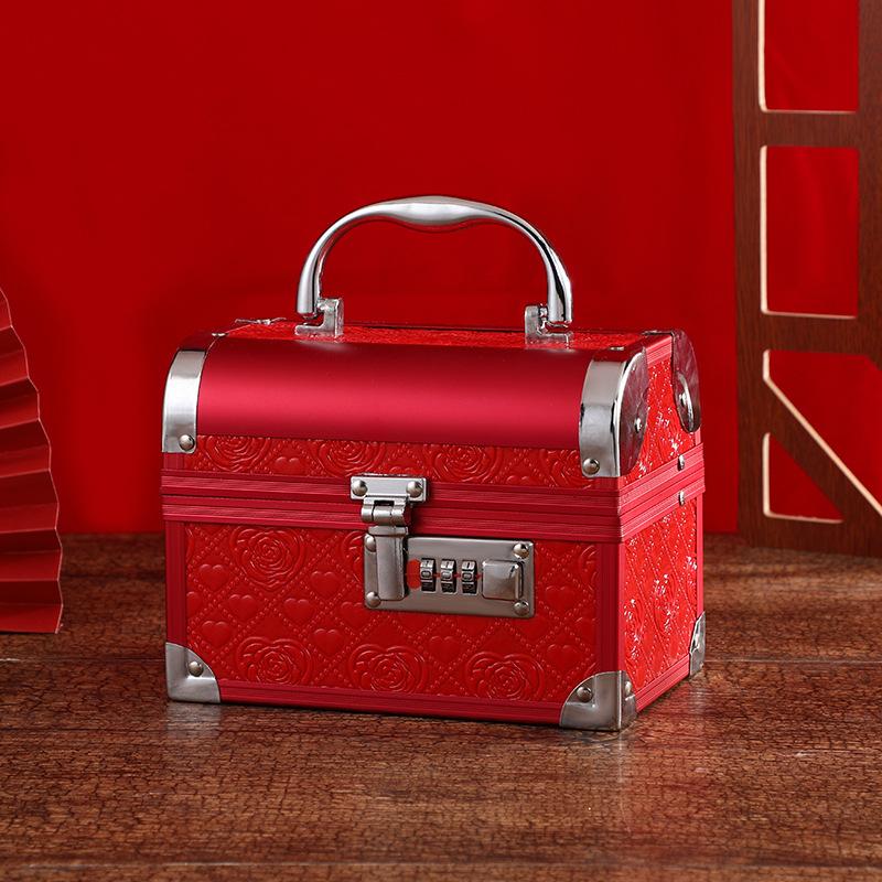 engagement marriage dowry box password lock cash gift box small size rose festive wedding goldware jewellery box aluminum case