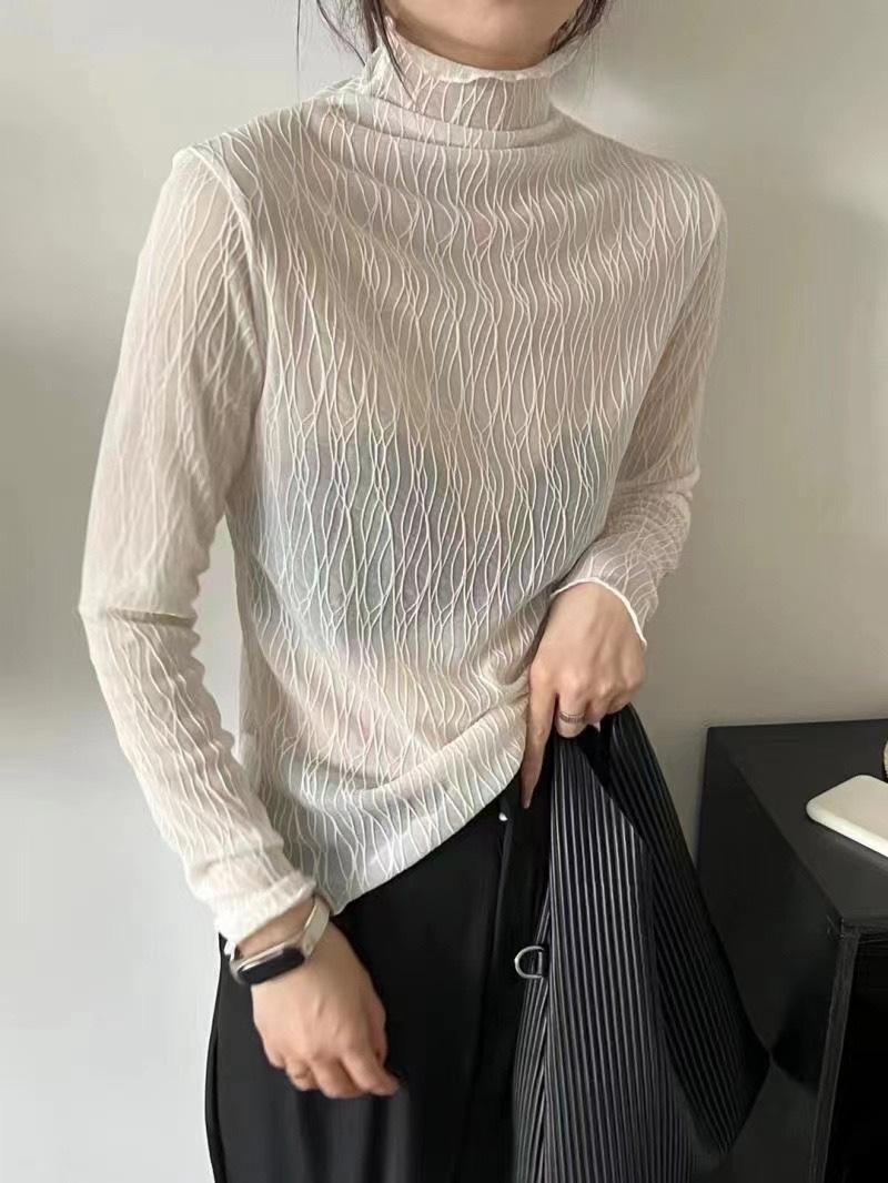 Half-High Collar Inner Match Lace Bottoming Shirt Women's European Station 2022 Autumn New Western Style Blouse Sexy Mesh Top Item Picture