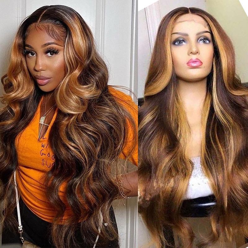 human hair front lace wig p4/27 head cover body wave 13*4 human hair lace wigs human hair wig