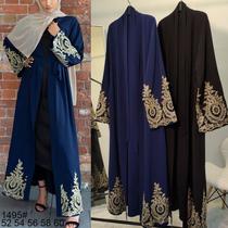 Middle East Dubai European and American Lace Stitching Fashion Cardigan Slim Robe Dubai Abaya 1495