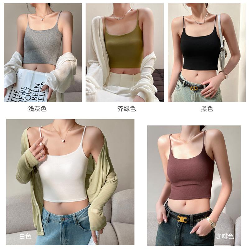 back shaping padded integrated fixed cup small sling women's base vest spring and summer short inner wear design blouse details Picture