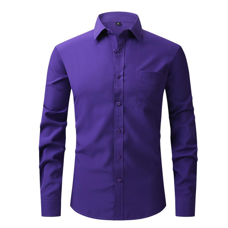 amazon us size full elastic force shirt men's top business casual long sleeve shirt business blouse men Specification drawing