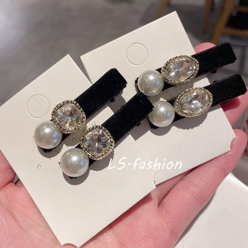 french retro black small hairclip design small hairpin high-grade rhinestone pearl duckbill clip bang clip headdress