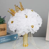 new wedding white bridal bouquet creative raw silk diamond crown decoration wedding bridal bouquet bridal bouquet factory wholesale