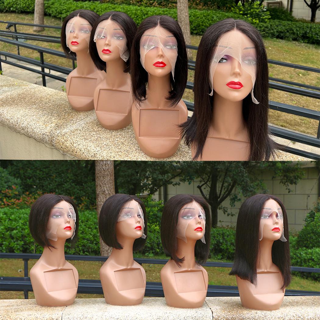 wig human hair wigs straight hair medium straight hair bob haircut t-shaped lace headgear