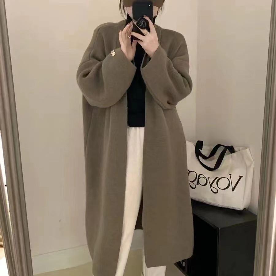 fall mid-length sweater coat women's design sense idle style loose over knee sense knitted cardigan coat