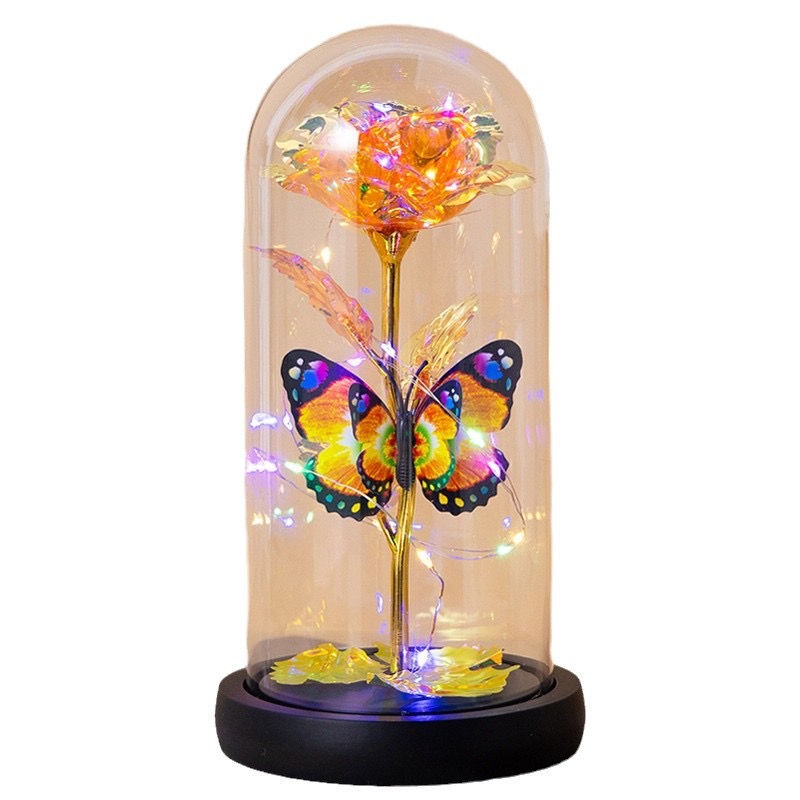 Valentine's Day, Teachers' Day, eternal flowers, roses, butterflies, gold foil roses, glass, plastic, acrylic covers, seven-color lights, Christmas gifts, cross-border Application Scenario