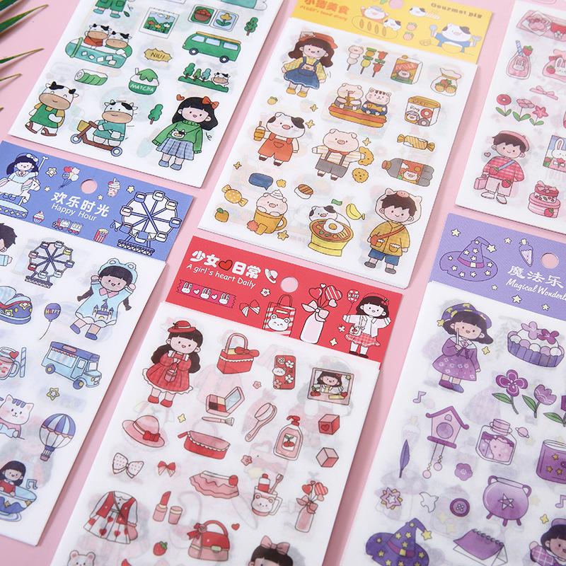 creative washi stickers 4 pieces die-cut girl ins girl journal stickers diy book stickers cartoon stickers
