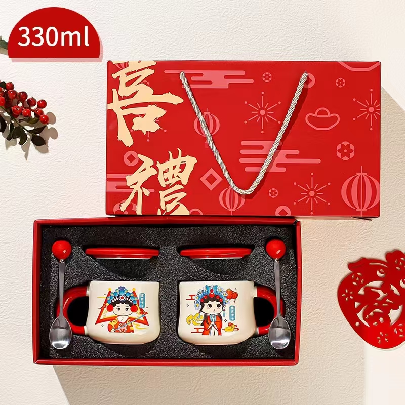 Peking Opera cup gift cup, new type of souvenir cup, ceramic pair cup, ceramic couple cup, new type of ceramic souvenir cup, wedding supplies cup, festive supplies cup details Picture