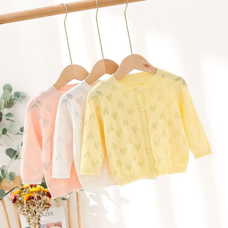 girls' knitted fashionable cardigan children's clothing thin office cardigan outer wear baby sun protection shirt baby summer thin coat
