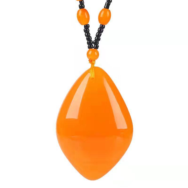 second generation imitation beeswax sweater chain new yellow chicken grease fashion all-match long necklace for men and women large pendant live broadcast Item Picture