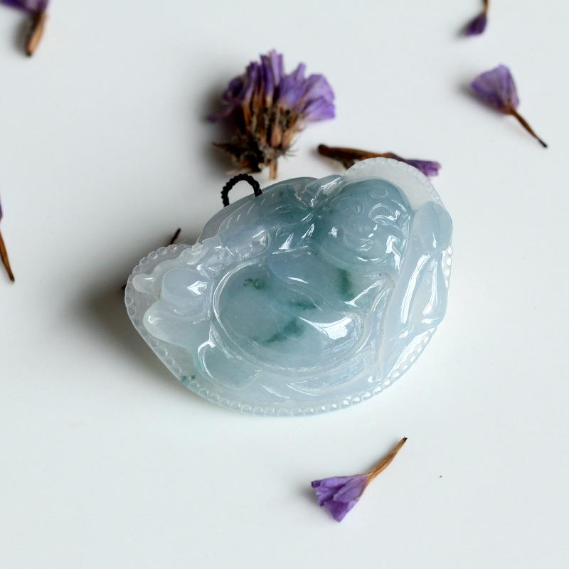 Tengchong Jade Yuxin Brand Myanmar Fake Jadeite Maitreya Buddha Pendant Waxy Floating Flowers Buddha Jade Xiaoyao Buddha