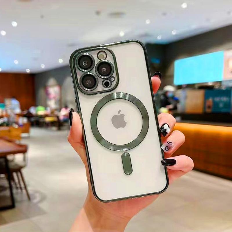 applicable to iphone 15 transparent electroplating magnetic suction iphone x all-inclusive soft case apple 11 comes with lens protector protective case details Picture