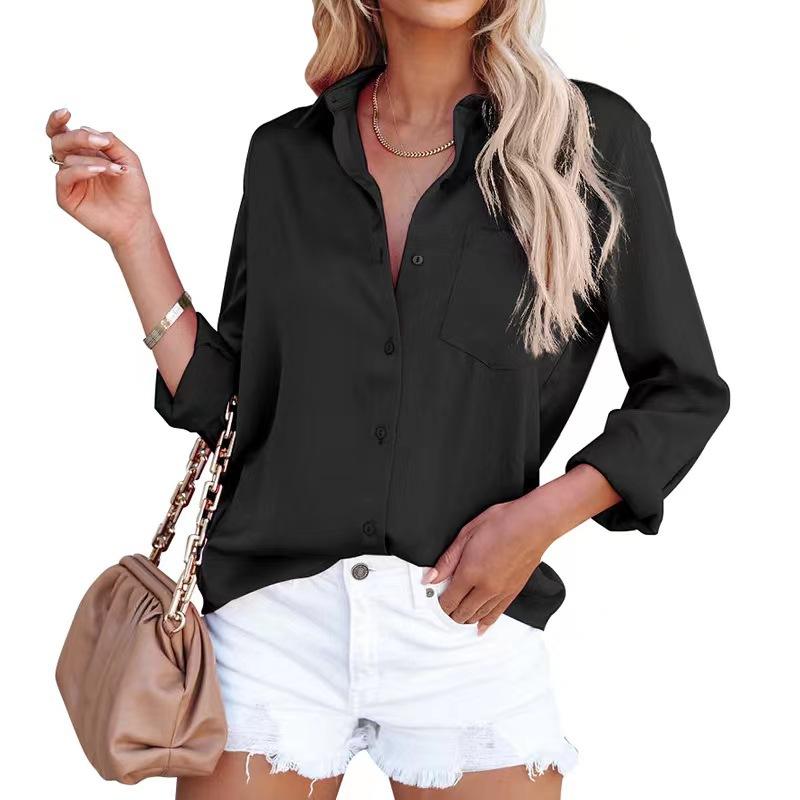 european and american foreign trade 2024 spring amazon hot acetate satin solid color long-sleeved business blouse shirt for women Item Picture