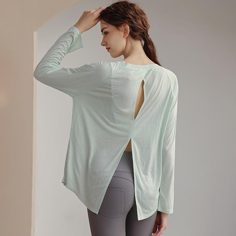 tencel snowflake yoga clothes t-shirt women's autumn loose slimming sports blouse pilates professional training workout long sleeve details Picture