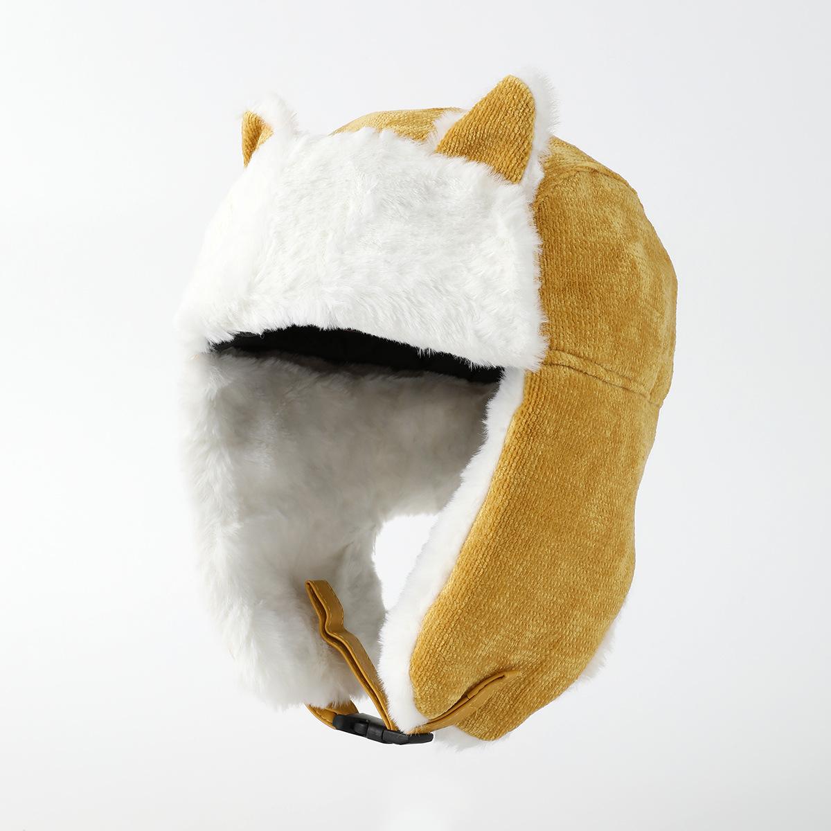 Foreign Trade Women's Winter Cat Ears Ushanka Fleece-lined Thickened Warm Hat Windproof Outdoor Riding Earmuffs Hat Generation Hair Specification drawing