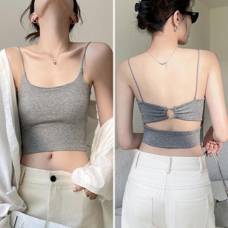 back shaping padded integrated fixed cup small sling women's base vest spring and summer short inner wear design blouse full figure