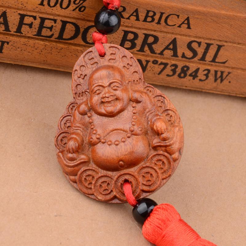 zhonggong craft factory supplies safe trip wooden car pendants happy buddha smiling face