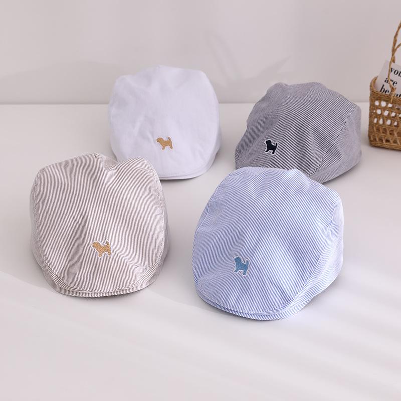 Puppy Striped Peaked Cap Spring and Autumn Beret Male and Female Baby British Peaked Cap Fashion Baby Hat Peaked Cap