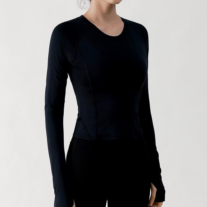 wuxi yuyi autumn and winter long-sleeved blouse sportswear mesh slim fit patchwork fitness breathable top european and american yoga clothes Specification drawing