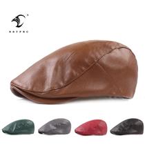 leather peaked cap men's leather hat pu advance hats artistic youth beret middle-aged men's leather hat