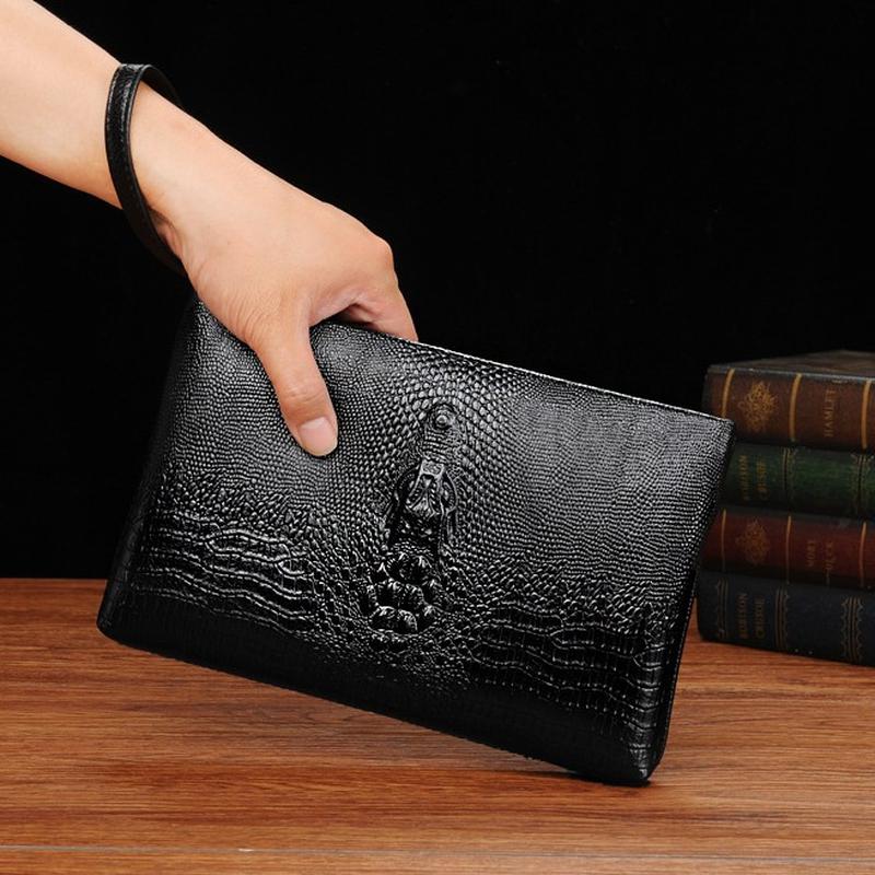 男士手包皮质鳄鱼纹钱包手拿包男士复古潮流男士商务手包手拿皮包