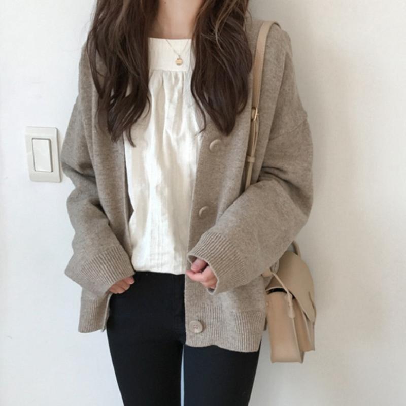 knitwear cardigan outer wear women's coat korean autumn and winter new solid color sweaters women's clothing fashion slimming sweater
