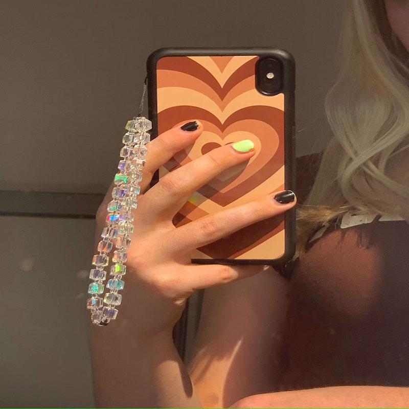 europe and america cross border glass crystal square beads mobile phone charm cell phone shell accessories women's mobile phone transparent beads pendant