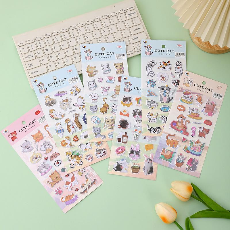 Korean Cartoon Stickers Cute Kitten Dinosaur Stickers Wholesale Small Animal Material Stationery Journal Stickers Gu Nano Sim